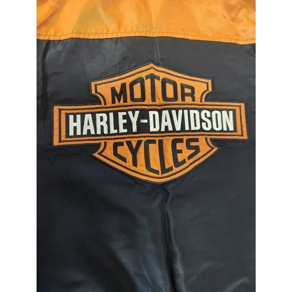 Harley-Davidson Vintage Black Orange Riding Jacket Bar Shield Logo Aviator Large